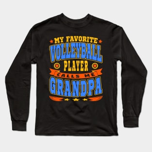 Calls Me Grandpa Funny Grandchildren Volleyball Lover Typography Long Sleeve T-Shirt